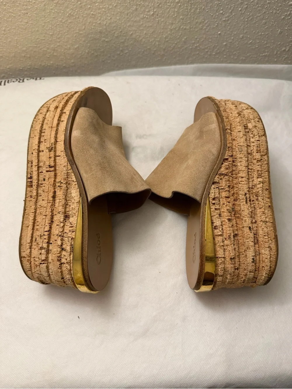 Chloé Taupe Suede Espadrille Slide Sandals, pre-owned, SZ7, gently used